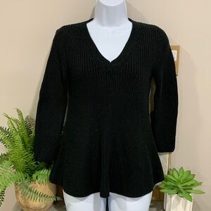 BANANA REPUBLIC Black 3/4 Sleeve Cotton Cashmere Peplum Sweater SMALL